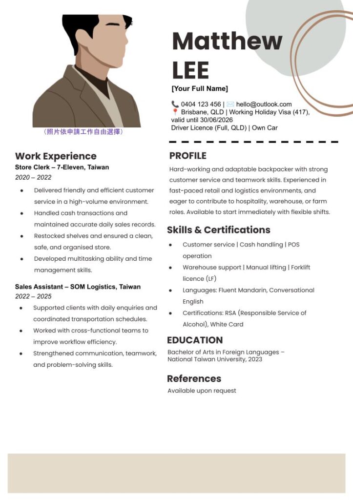 澳洲履歷範本