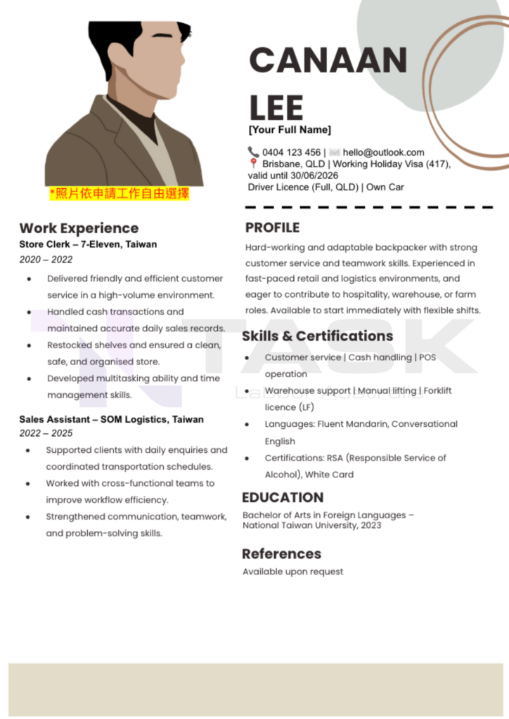 澳洲求職履歷範本